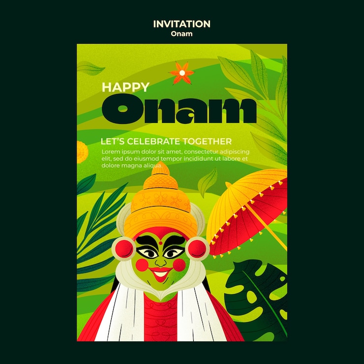 PSD Gratis templat undangan perayaan onam desain datar