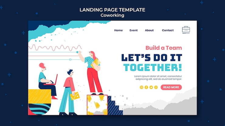 PSD Gratis templat web co-working yang diilustrasikan