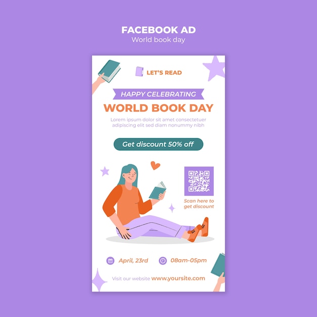 PSD gratuito templata de facebook para la celebración del día mundial del libro