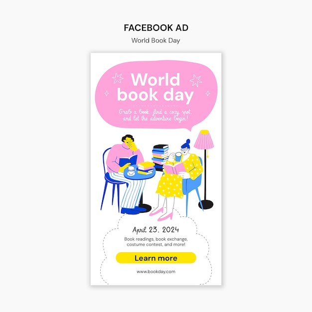 PSD gratuito templata de facebook para la celebración del día mundial del libro