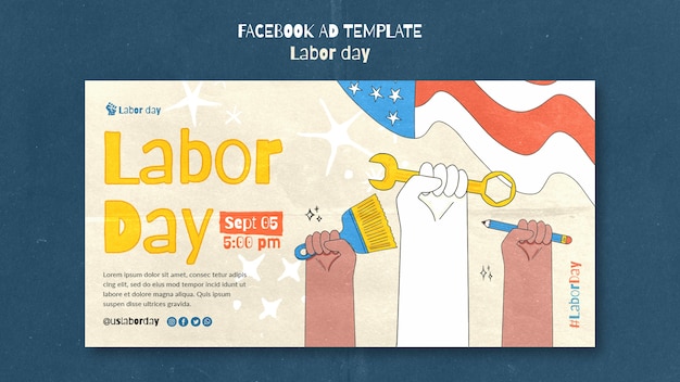 PSD gratuito templata de facebook para la celebración del día del trabajo