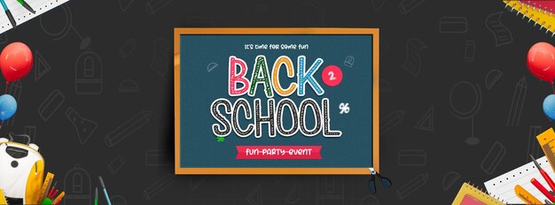 Templata de portada de Facebook para la fiesta de vuelta a la escuela con elementos educativos