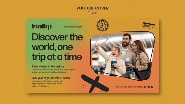 Templata de portada de YouTube para aventuras de viaje