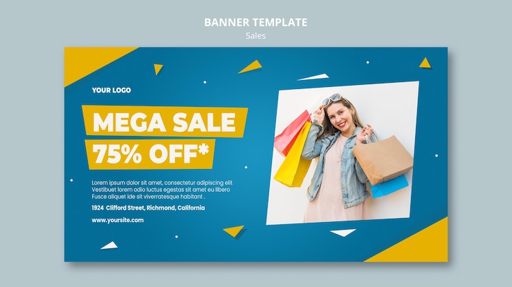 PSD Gratis template banner horizontal untuk obral ritel