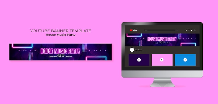 PSD gratuito template di banner per la festa della musica house su youtube