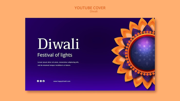 PSD gratuito template di copertina di youtube per la celebrazione di diwali