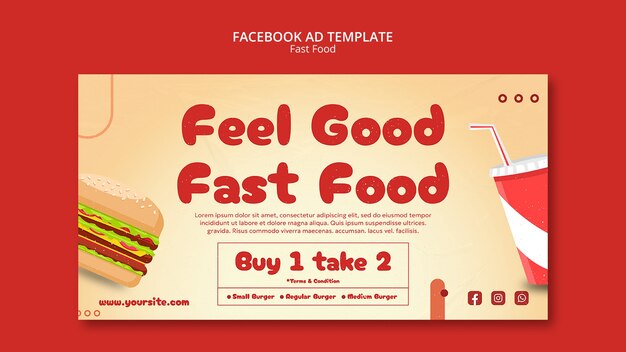 Template di Facebook disegnato a mano del delizioso fast food