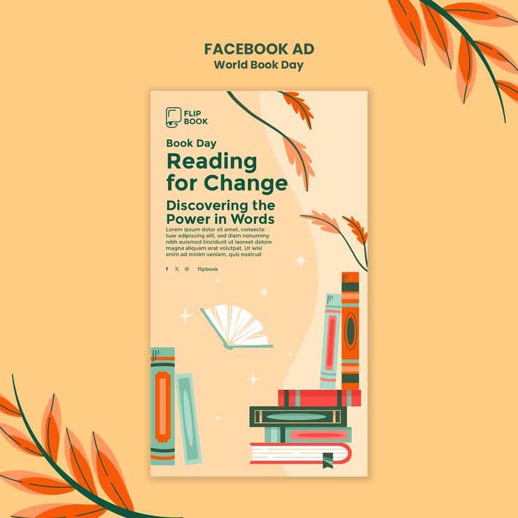 PSD gratuito template di facebook per la celebrazione della giornata mondiale del libro