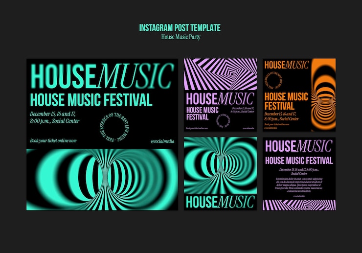 PSD gratuito template di post per la festa della musica house su instagram