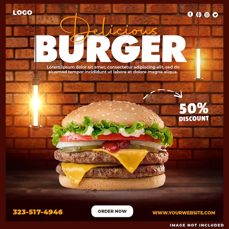 PSD gratuito template di progettazione di social media per hamburger deliziosi