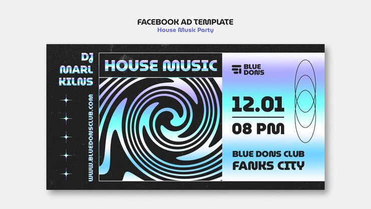 PSD gratuito template facebook per feste di musica house