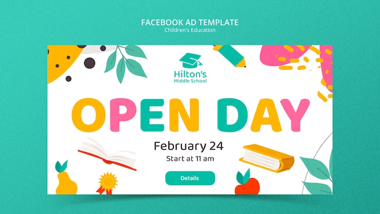 PSD gratuito template facebook per l'istruzione dei bambini con design piatto