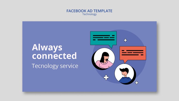 PSD Gratis template facebook solusi teknologi desain datar