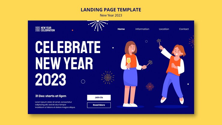 PSD Gratis template halaman arahan perayaan tahun baru 2023