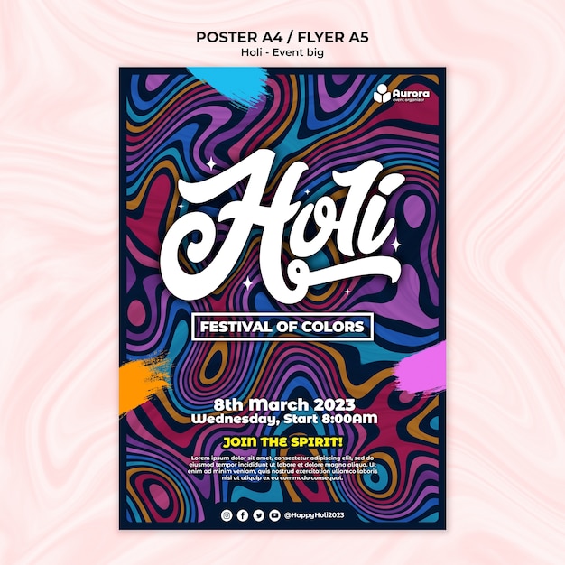 Gratis PSD template holi festival poster