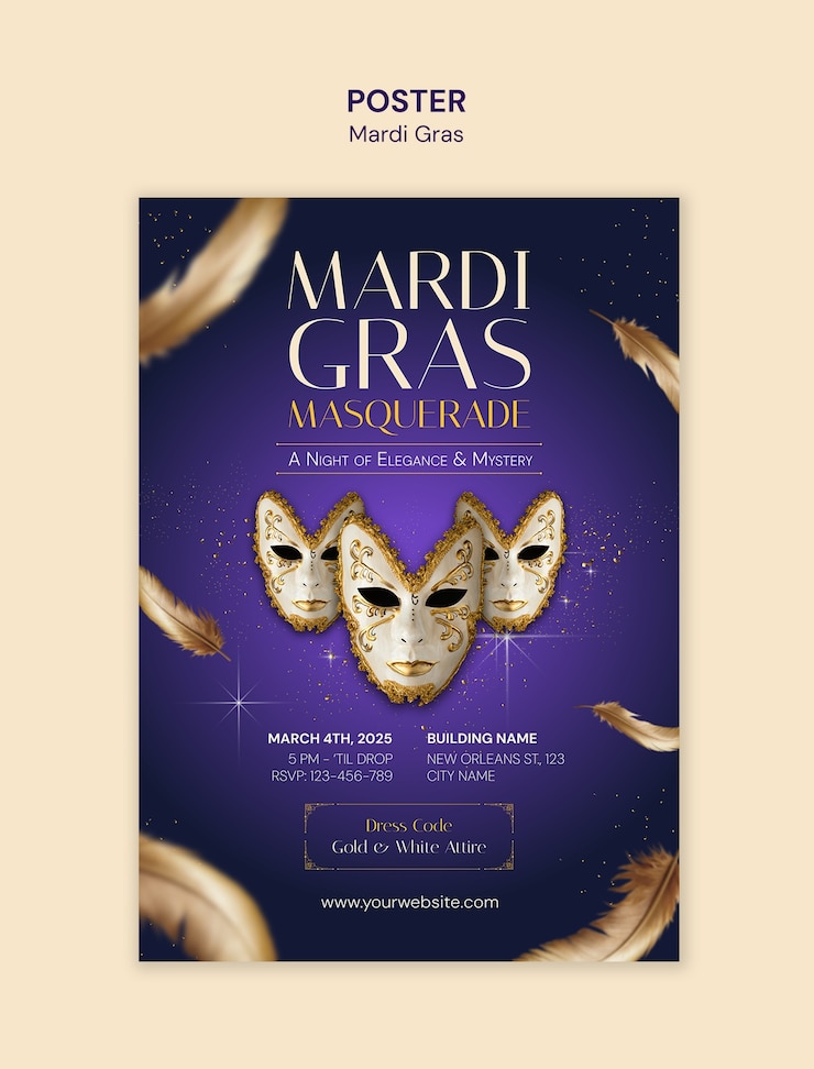 PSD gratuito template per la celebrazione del mardi gras