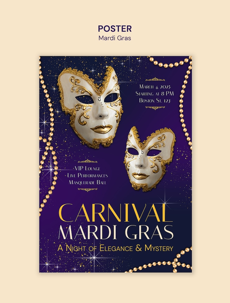 PSD gratuito template per la celebrazione del mardi gras