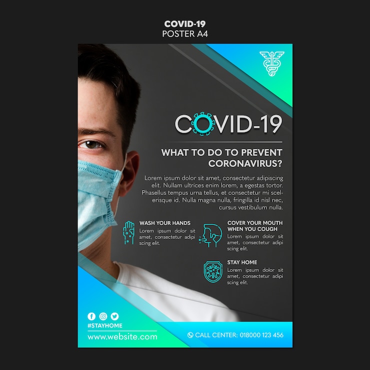 PSD Gratis template poster covid-19 pria memakai masker