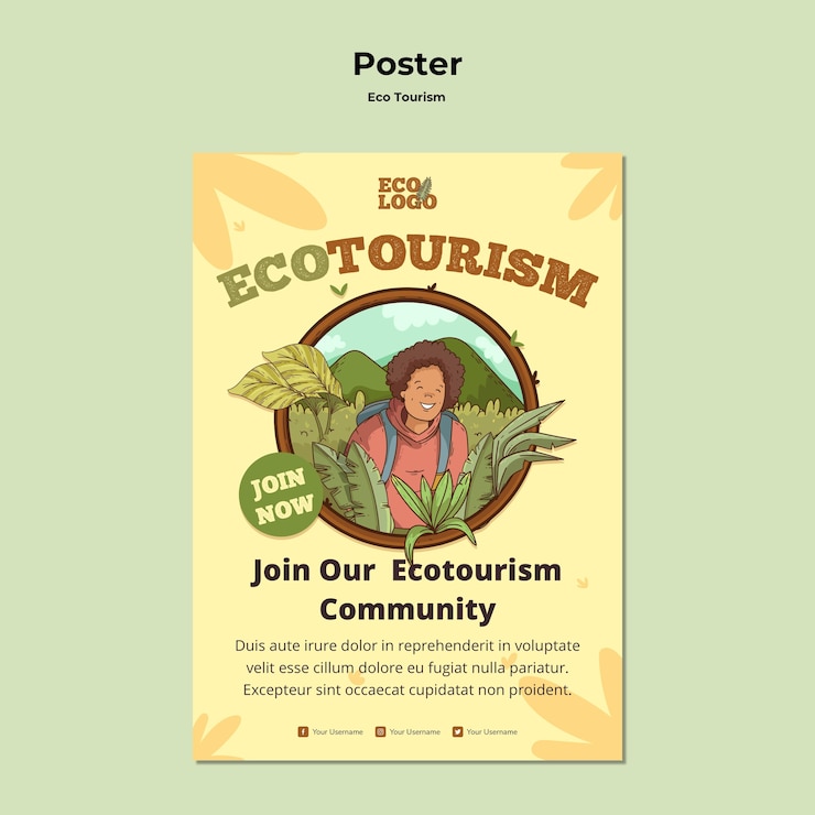 PSD Gratis template poster konsep pariwisata ramah lingkungan