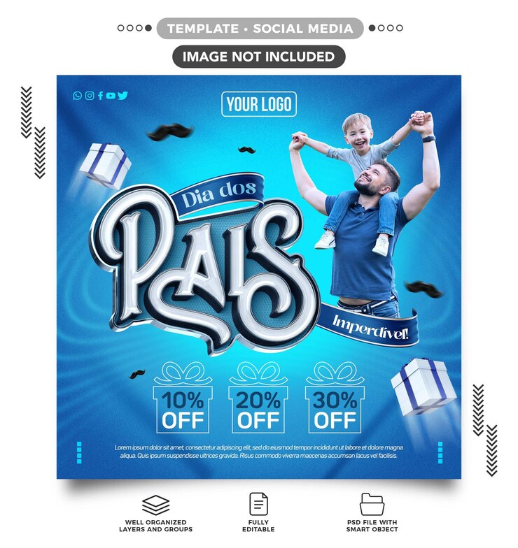 PSD Gratis template social media feed father's day with unmissable discounts!