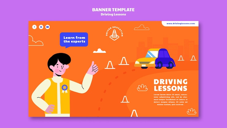 PSD Gratis template spanduk sekolah mengemudi bergambar