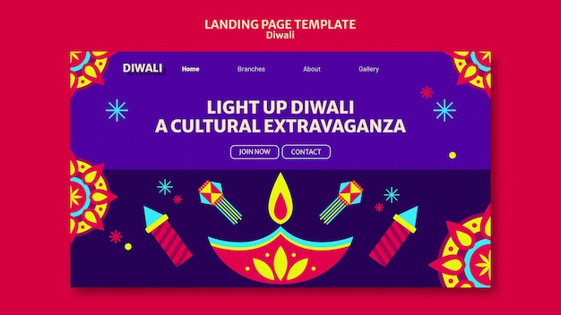 Gratis PSD template voor de landingspagina van de diwali-viering