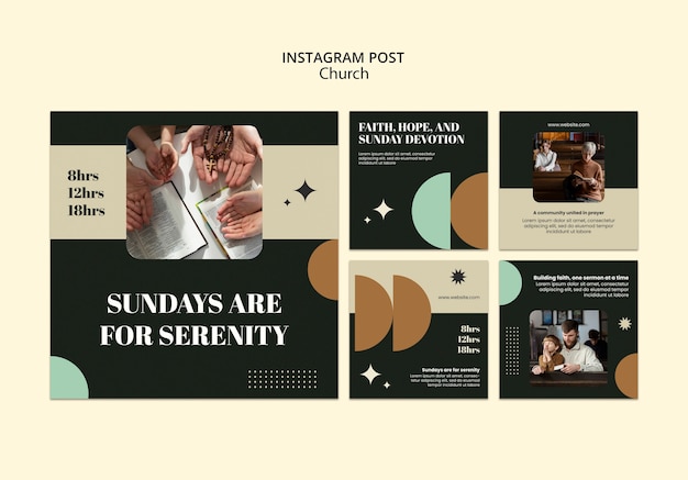 Gratis PSD template voor instagram-posts van kerkdiensten