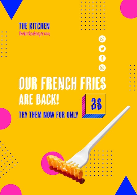 Tenedor de plástico con oferta de frie francés