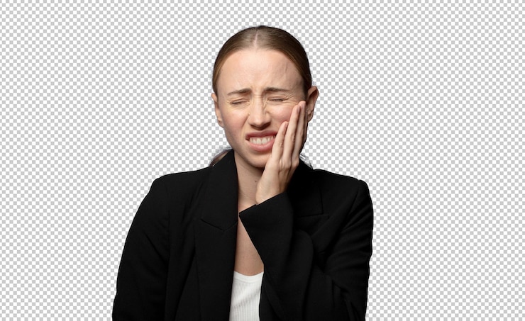 PSD gratuito tenere la guancia e soffrire di mal di dente doloroso sentirsi male infelice e infelice cercare un dentista