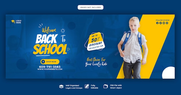 Gratis PSD terug naar school facebook-omslagbannersjabloon