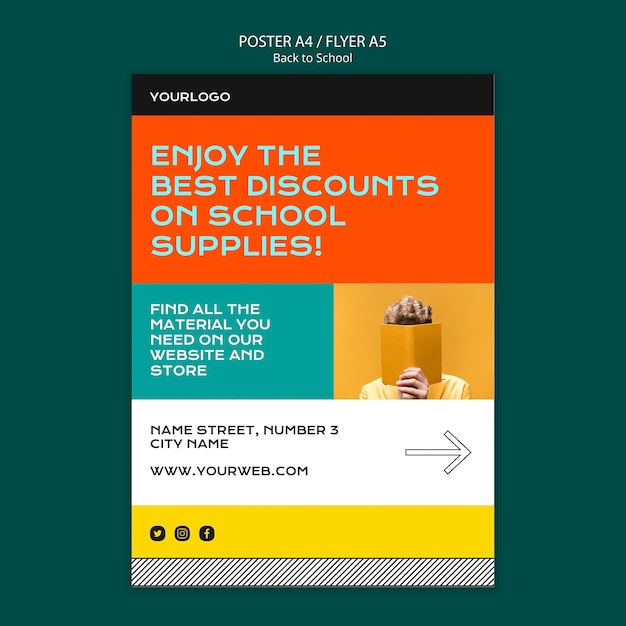 Gratis PSD terug naar school flyer-sjabloon