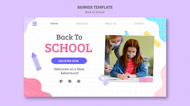 Gratis PSD terug naar school horizontale bannersjabloon