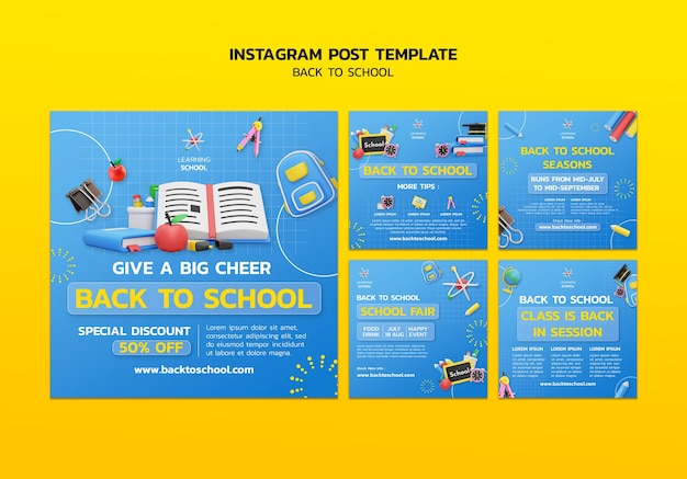 Gratis PSD terug naar school instagram-berichten