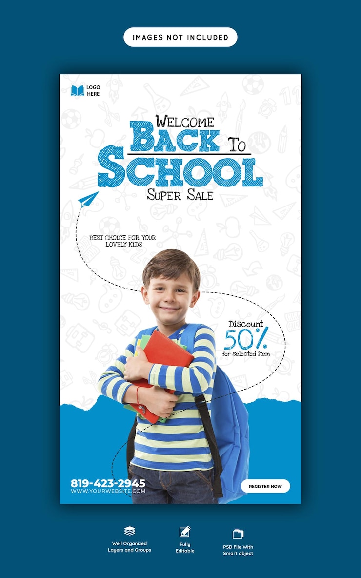Gratis PSD terug naar school instagram- en facebook-verhaalsjabloon