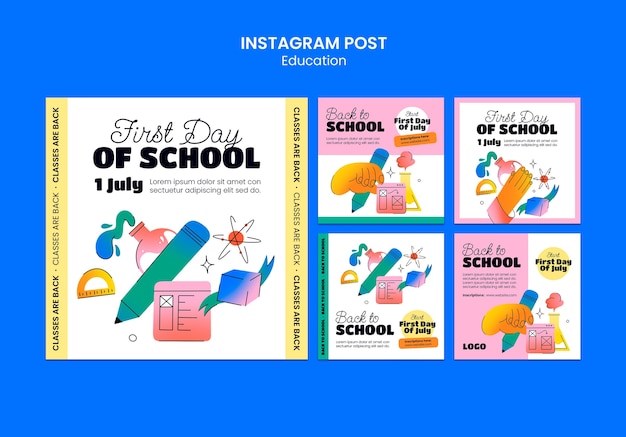 Gratis PSD terug naar school instagram posts collectie