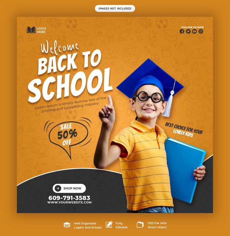 Gratis PSD terug naar school social media post-sjabloon voor spandoek