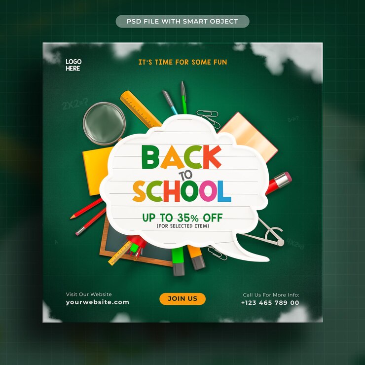 Gratis PSD terug naar school social media post-sjabloon voor spandoek
