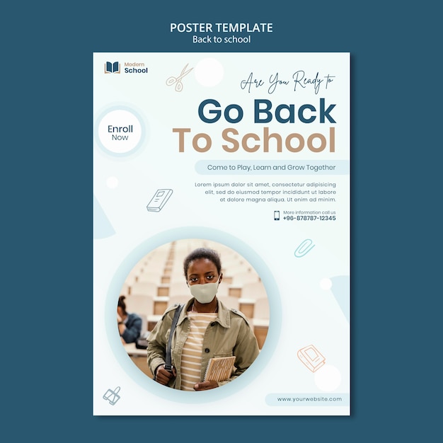 Gratis PSD terug naar school verticale poster met foto