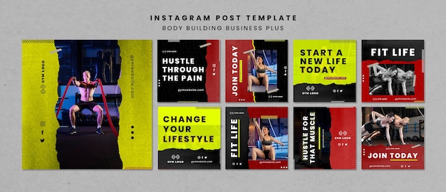 Gratis PSD textuur bodybuilding instagram posts sjabloon