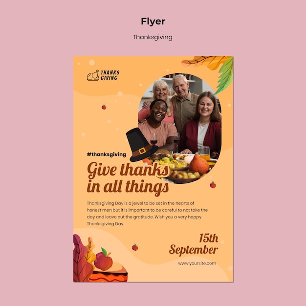 Gratis PSD thanksgiving-dagafdruksjabloon met herfstdetails