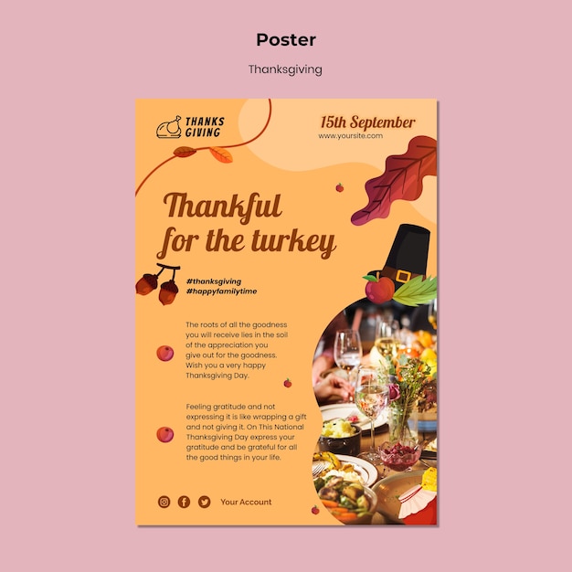 Gratis PSD thanksgiving-dagafdruksjabloon met herfstdetails