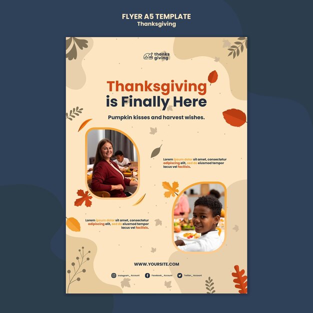 Thanksgiving day afdruksjabloon met bladeren