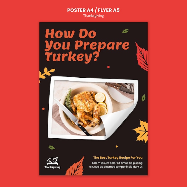 Gratis PSD thanksgiving day-postersjabloon met herfstbladeren