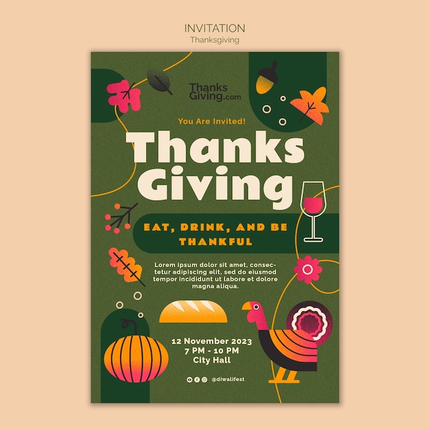 Gratis PSD thanksgiving viering uitnodiging sjabloon