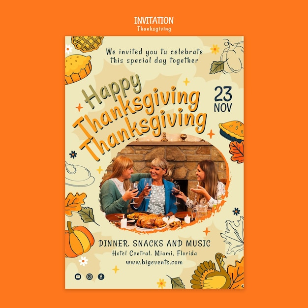 Gratis PSD thanksgiving viering uitnodiging sjabloon