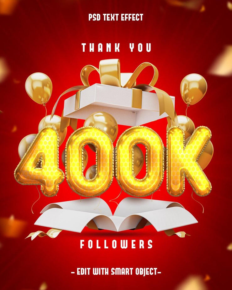 Gratis PSD thankyou 400k follower editabletext effect