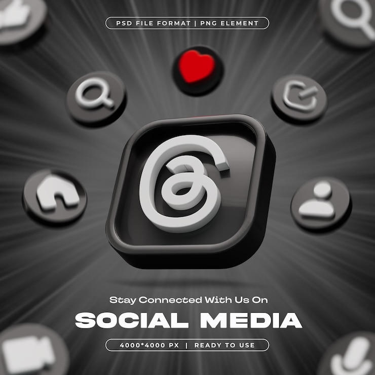 Gratis PSD threads glossy logo en notification post reaction icons geïsoleerd