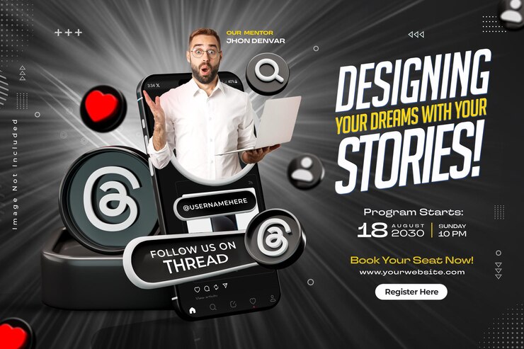 Gratis PSD threads social media marketing banner voor bedrijfspromotie ontwerp sjabloon