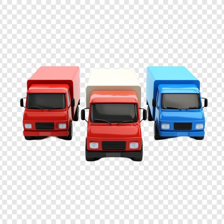 PSD Gratis three colorful delivery trucks ready for transport happy delivery service