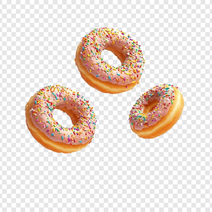PSD Gratis three delicious sprinkled donuts in air